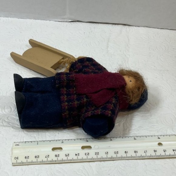 VTG 1992 Wooden Boy Winter Clothes w/Sled Doll Lizzie High 6"x4" Retired - Picture 9 of 14